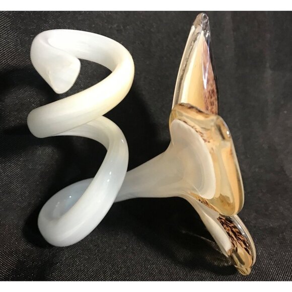 Vintage Murano Style Hand Blown Glass Lily Flower Art Glass Spiral Stem - Picture 5 of 12
